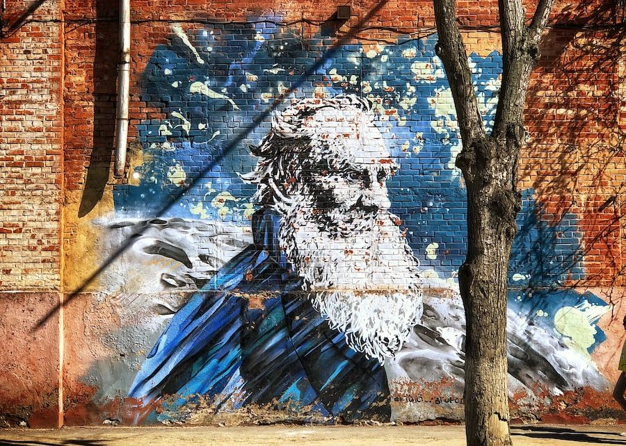 man with mustache wall painting, Tolstoj